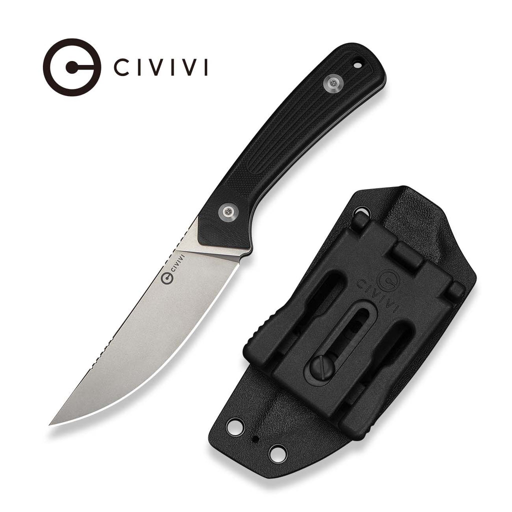 CIVIVI Carveth Hunting Fixed Blade Knife Black G10 Handle (3.59" Stone